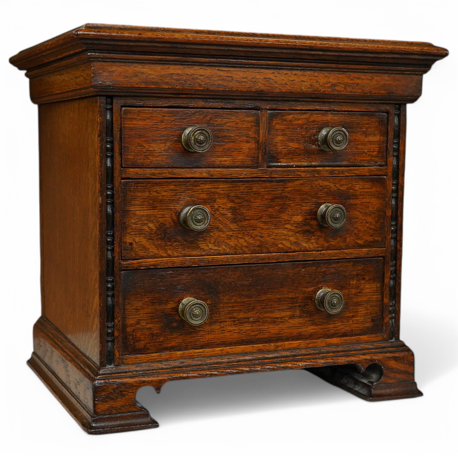 A Victorian oak miniature chest with sliding top, 31.5cm wide, 32cm high. Condition - good